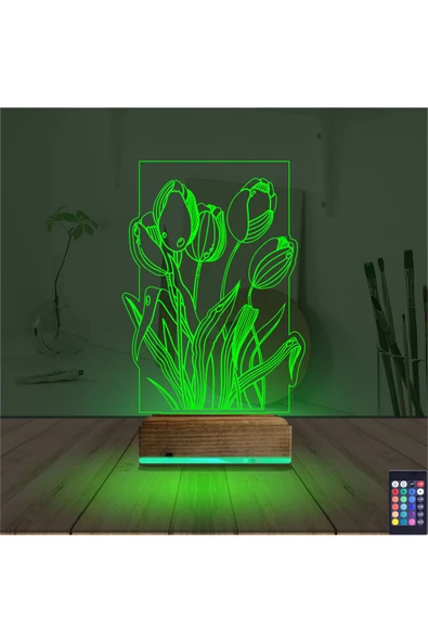 Kirppi 3d Lamba Lale Çiçek Masa Gece Lambası - 6