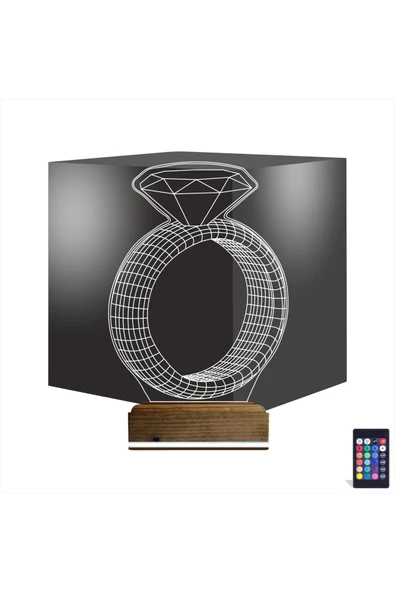 Kirppi 3d Lamba Tek Taş Yüzük Sevgiliye Hediye Masa Gece Lambası - 1