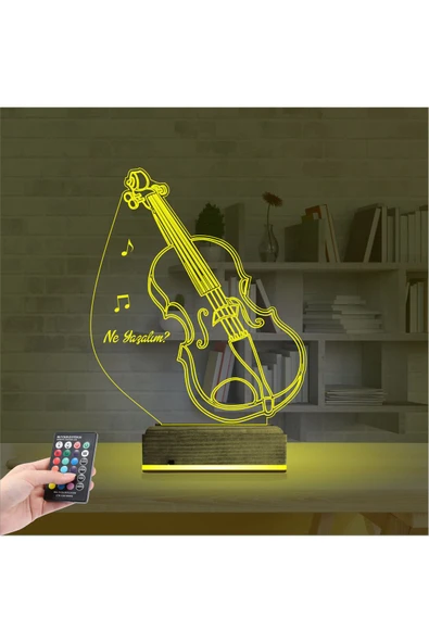 Kirppi 3d Lamba Keman Müzik Enstrüman V2 Kişiye Özel Masa Gece Lambası - 5