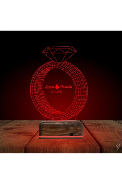 Kirppi 3d Lamba Sevgiliye Hediye Tek Taş Yüzük Kişiye Özel Masa Gece Lambası - 4