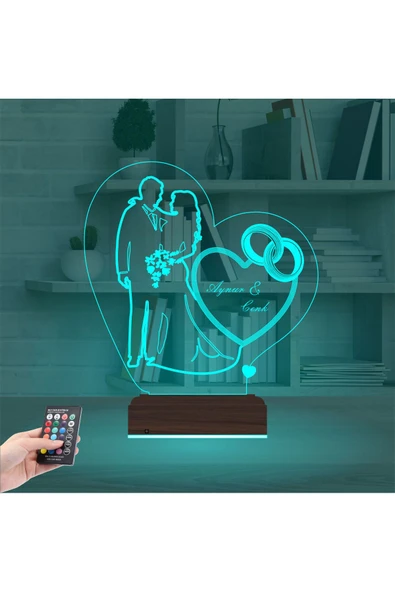 Kirppi 3d Lamba Gelin Damat Alyans Yüzük Seviliye Hediye Kişiye Özel Masa Gece Lambası - 3