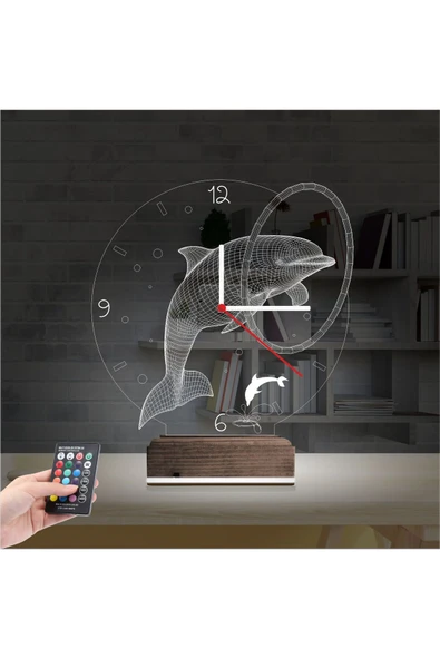 Kirppi 3d Saat Lamba Yunus Balığı V1 Masa Gece Lambası - 9