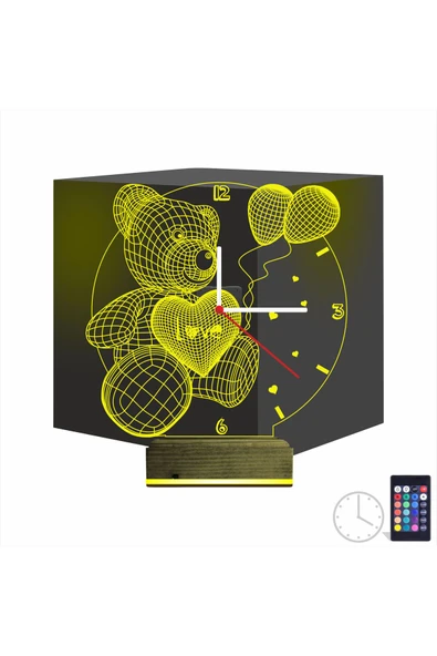 Kirppi 3d Saat Lamba Ayıcık Balon Çocuk Odası Masa Gece Lambası - 8