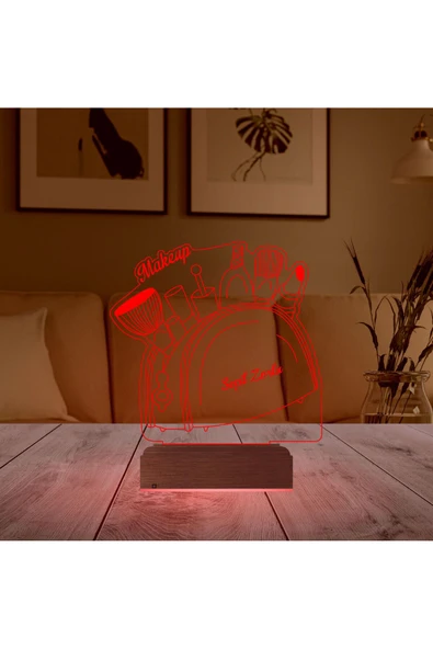 Kirppi 3d Lamba Güzellik Uzmanı Hediye Makyaj Çantası Kişiye Özel Masa Gece Lambası - 4