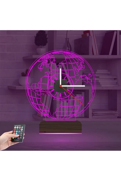 Kirppi 3d Saat Lamba Dünya Tasarım Masa Gece Lambası - 11