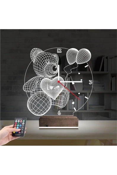 Kirppi 3d Saat Lamba Ayıcık Balon Çocuk Odası Masa Gece Lambası - 9