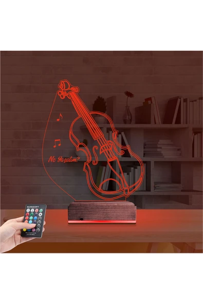Kirppi 3d Lamba Keman Müzik Enstrüman V2 Kişiye Özel Masa Gece Lambası - 7
