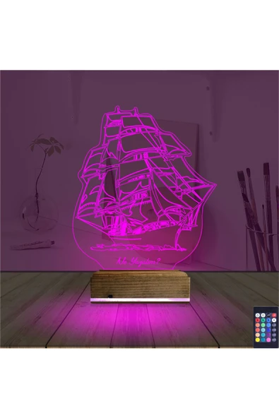 Kirppi 3d Lamba Gemi Kaptan V2 Kişiye Özel Masa Gece Lambası - 4