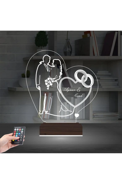 Kirppi 3d Lamba Gelin Damat Alyans Yüzük Seviliye Hediye Kişiye Özel Masa Gece Lambası - 2