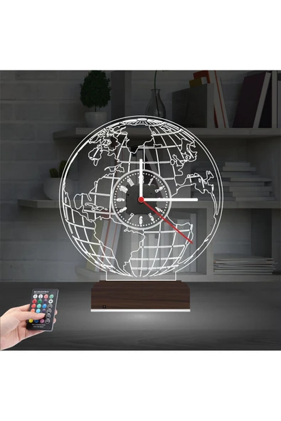Kirppi 3d Saat Lamba Dünya Tasarım Masa Gece Lambası - 2