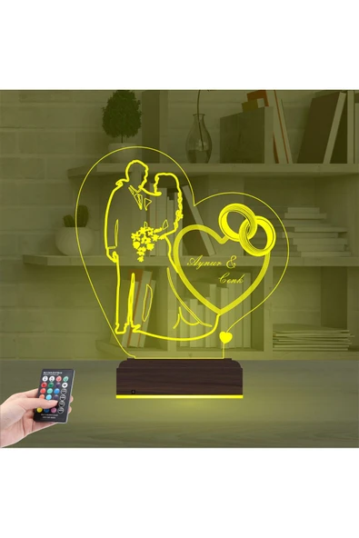Kirppi 3d Lamba Gelin Damat Alyans Yüzük Seviliye Hediye Kişiye Özel Masa Gece Lambası - 7