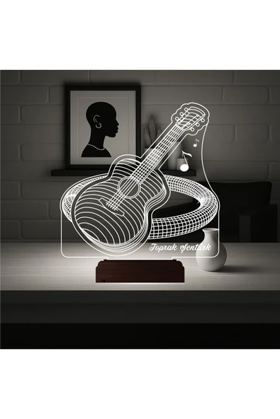 Kirppi 3d Lamba Klasik Gitar Enstrüman Gitarist Hediye Kişiye Özel Masa Gece Lambası KRPP3DK377 - 6