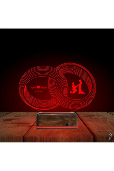 Kirppi 3d Lamba Alyans Yüzük Yıldönümü Kişiye Özel Masa Gece Lambası - 4