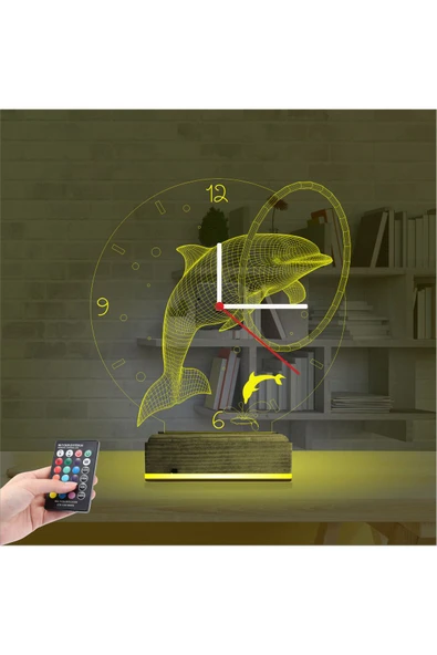 Kirppi 3d Saat Lamba Yunus Balığı V1 Masa Gece Lambası - 12