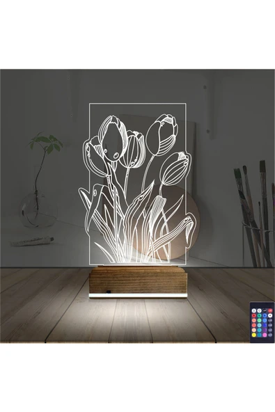 Kirppi 3d Lamba Lale Çiçek Masa Gece Lambası - 2