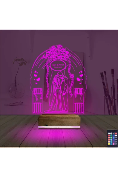Kirppi 3d Lamba Gelin Damat Yıldönümü Kişiye Özel Masa Gece Lambası - 4
