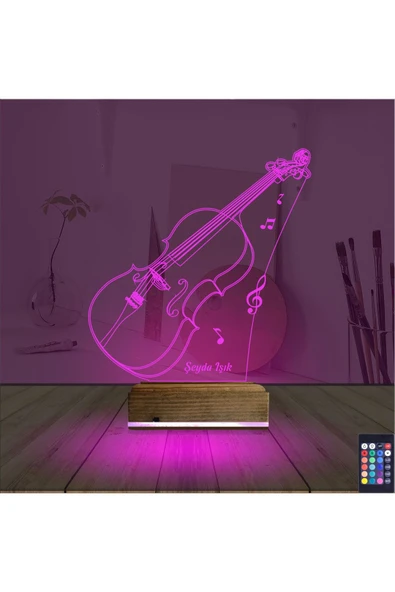 negelsin 3d Lamba Keman Müzik Enstrüman V1 Kişiye Özel Masa Gece Lambası - 4