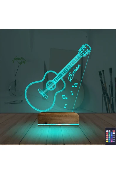 Kirppi 3d Lamba Klasik Gitar Müzik V1 Kişiye Özel Masa Gece Lambası - 3