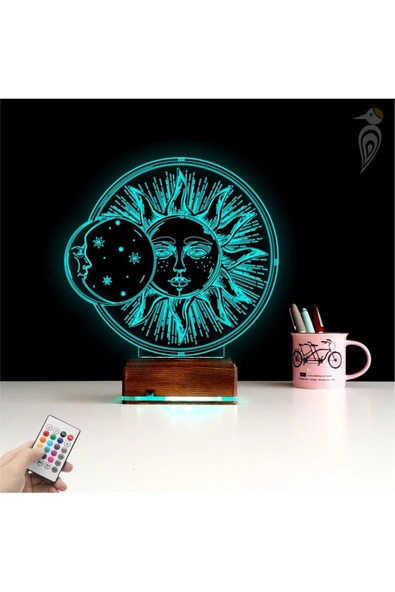 Kirppi 3d Lamba Güneş Ay Mistik Masa Gece Lambası - 3