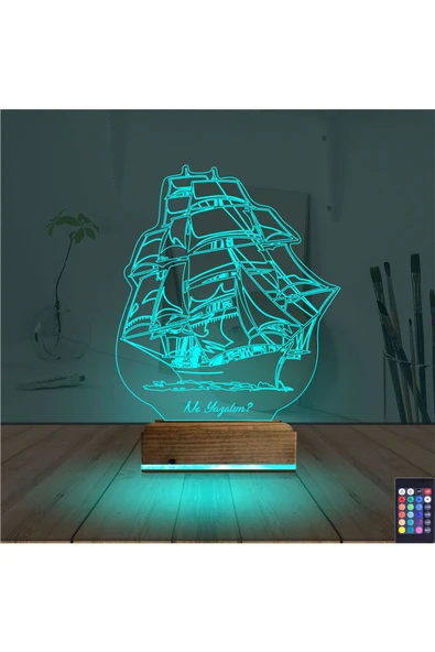 Kirppi 3d Lamba Gemi Kaptan V2 Kişiye Özel Masa Gece Lambası - 3