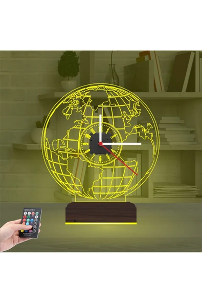 Kirppi 3d Saat Lamba Dünya Tasarım Masa Gece Lambası - 14