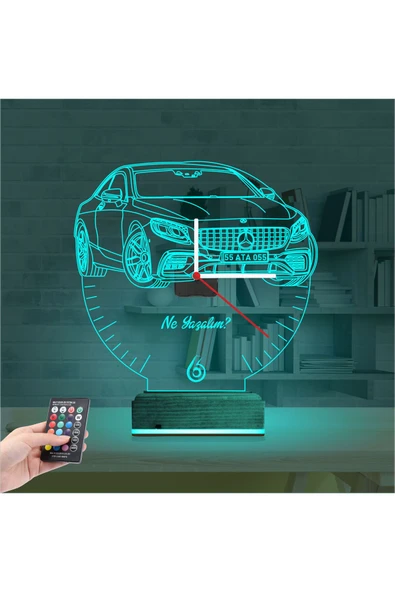 Kirppi 3d Saat Lamba Mercedes Araba Kişiye Özel Masa Gece Lambası - 10