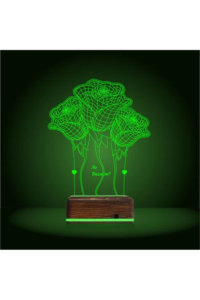 Kirppi 3d Lamba Sevgiliye Hediye Gül Demeti Kişiye Özel Masa Gece Lambası - 6