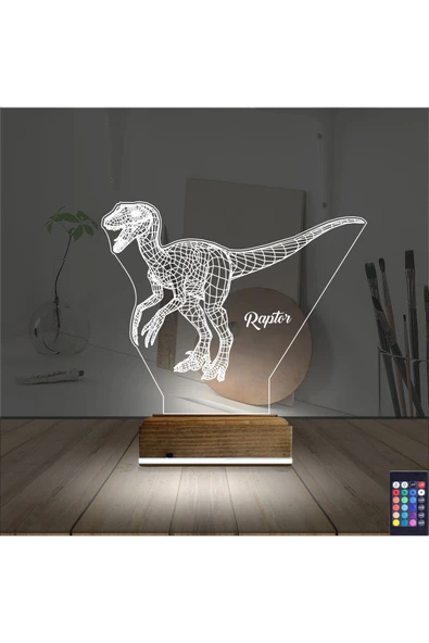 Kirppi 3d Lamba Dinozor Raptor Masa Gece Lambası - 2