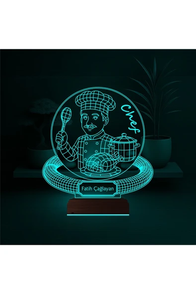 Kirppi 3d Lamba Chef Şef Aşçı Erkek Kişiye Özel Masa Gece Lambası KRPP3DK372 - 1