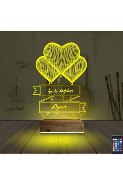 Kirppi 3d Lamba Kalp Sevgiliye Hediye V2 Kişiye Özel Masa Gece Lambası - 5