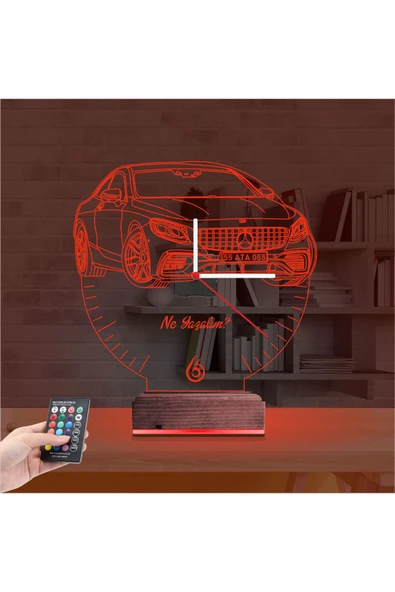 Kirppi 3d Saat Lamba Mercedes Araba Kişiye Özel Masa Gece Lambası - 14