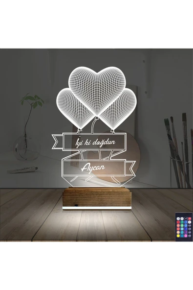 Kirppi 3d Lamba Kalp Sevgiliye Hediye V2 Kişiye Özel Masa Gece Lambası - 2