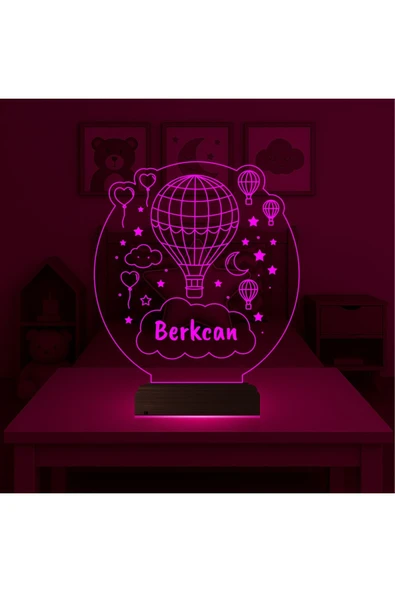 Kirppi 3d Lamba Çocuk Odası Hediye Balon Kalp Kişiye Özel Masa Gece Lambası KRPP3DK356 - 5