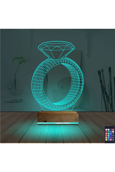Kirppi 3d Lamba Tek Taş Yüzük Sevgiliye Hediye Masa Gece Lambası - 3