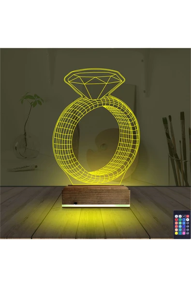 Kirppi 3d Lamba Tek Taş Yüzük Sevgiliye Hediye Masa Gece Lambası - 5