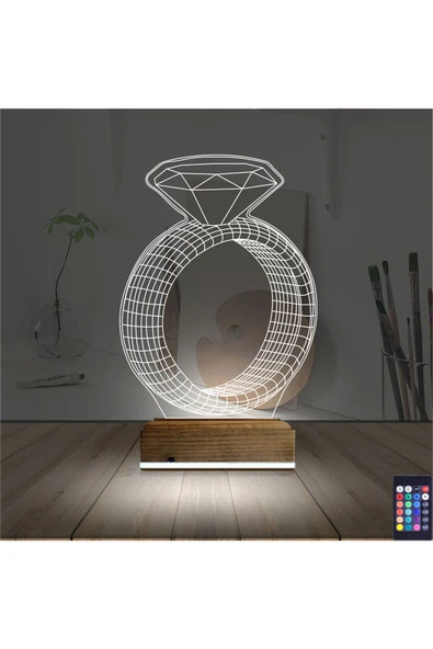 Kirppi 3d Lamba Tek Taş Yüzük Sevgiliye Hediye Masa Gece Lambası - 2