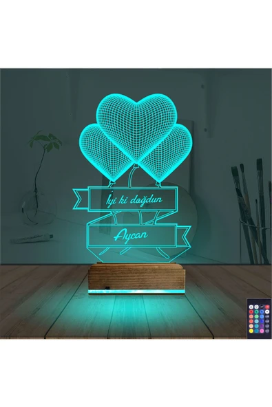 Kirppi 3d Lamba Kalp Sevgiliye Hediye V2 Kişiye Özel Masa Gece Lambası - 3
