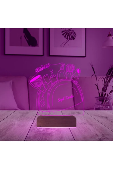 Kirppi 3d Lamba Güzellik Uzmanı Hediye Makyaj Çantası Kişiye Özel Masa Gece Lambası - 5