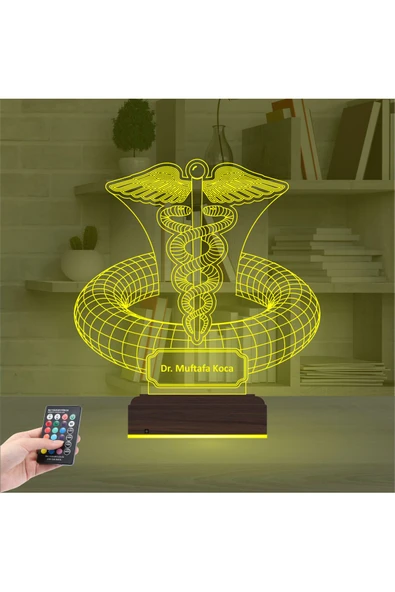 Kirppi 3d Lamba Doktor Hediye Tıp Logo Kişiye Özel Masa Gece Lambası - 7