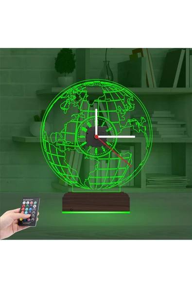 Kirppi 3d Saat Lamba Dünya Tasarım Masa Gece Lambası - 6
