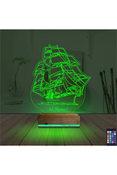 Kirppi 3d Lamba Gemi Kaptan V2 Kişiye Özel Masa Gece Lambası - 6
