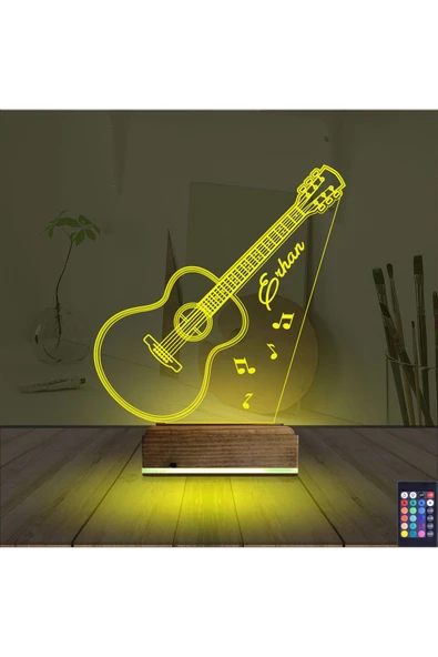 Kirppi 3d Lamba Klasik Gitar Müzik V1 Kişiye Özel Masa Gece Lambası - 5