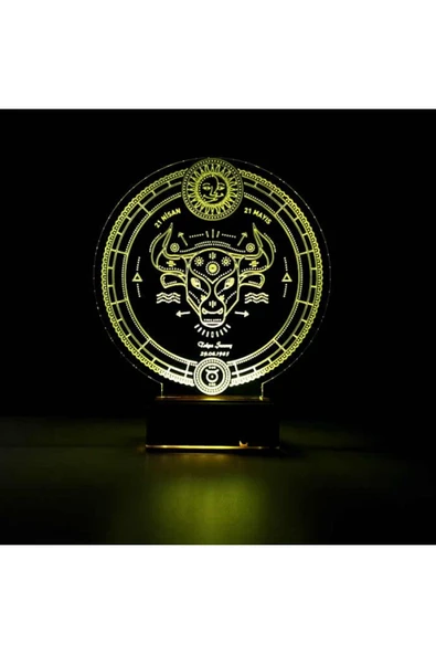 Kirppi 3d Lamba Astroloji Boğa Burcu Kişiye Özel Masa Gece Lambası - 4