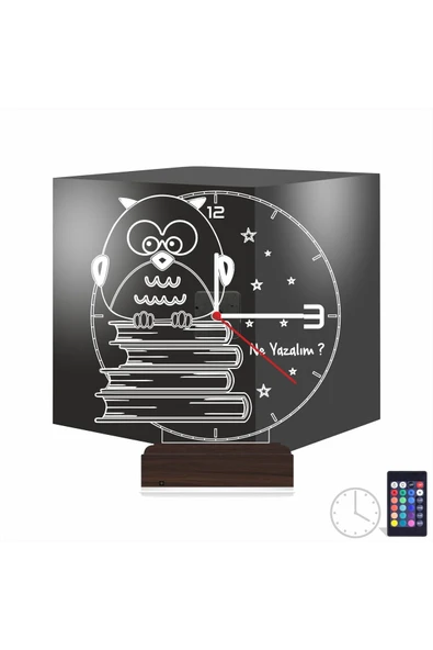 Kirppi 3d Saat Lamba Baykuş Kitap Öğretmene Hediye Kişiye Özel Masa Gece Lambası