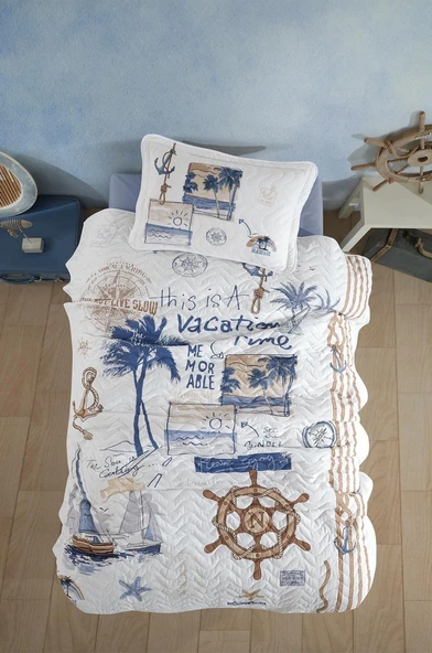 Clasy Ranforce Yatak Örtüsü Tek Kişilik Hawai Mavi ürün görseli