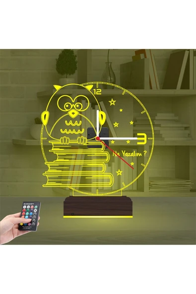 Kirppi 3d Saat Lamba Baykuş Kitap Öğretmene Hediye Kişiye Özel Masa Gece Lambası - 14