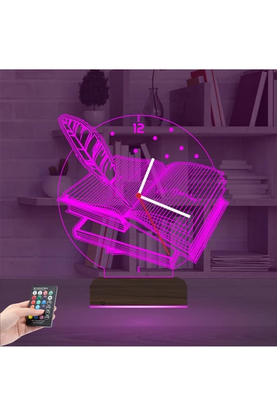 Kirppi 3d Saat Lamba Öğretmen Hediye Kitap Tasarım Kişiye Özel Masa Gece Lambası - 11