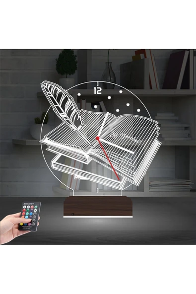 Kirppi 3d Saat Lamba Öğretmen Hediye Kitap Tasarım Kişiye Özel Masa Gece Lambası - 9