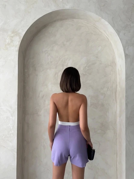 Kapaklı şort etek lila s208 - Resim 2