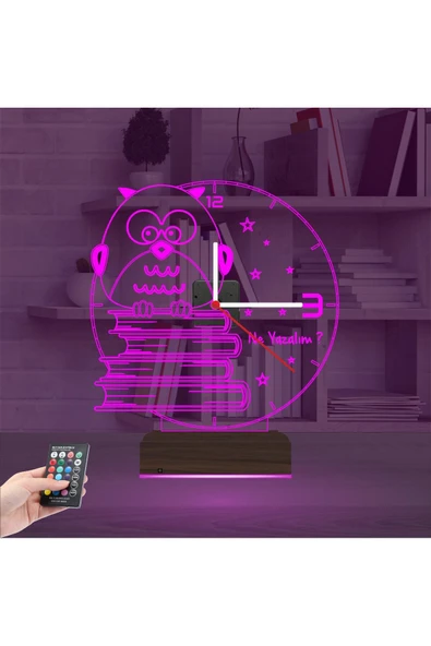 Kirppi 3d Saat Lamba Baykuş Kitap Öğretmene Hediye Kişiye Özel Masa Gece Lambası - 4